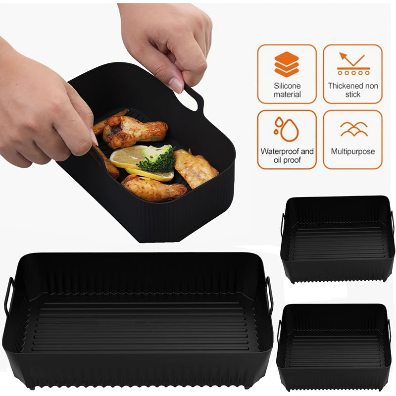 3 piezas de bandeja para freidora de aire, adecuada para freidora de aire Ninja AF500, bandeja de silicona para hornear, bandeja de silicona resistente al calor, bandeja de silicona reutilizable, bandeja de silicona antiadherente, segura para contacto co