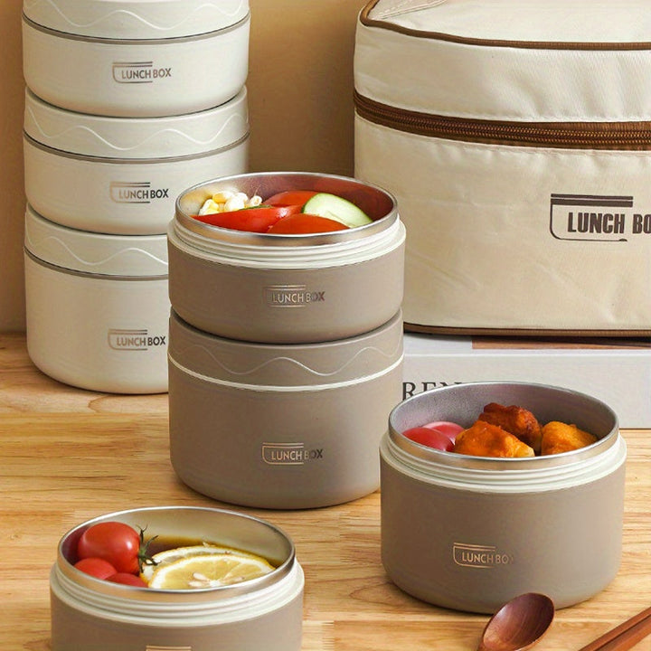 Juego de 2/3 capas de loncheras aislantes de acero inoxidable con cubiertos y bolsas térmicas - Contenedor portátil hermético, caja bento segura para microondas, incluye tazones para sopa - La mejor opción para oficina, camping o regreso al cole