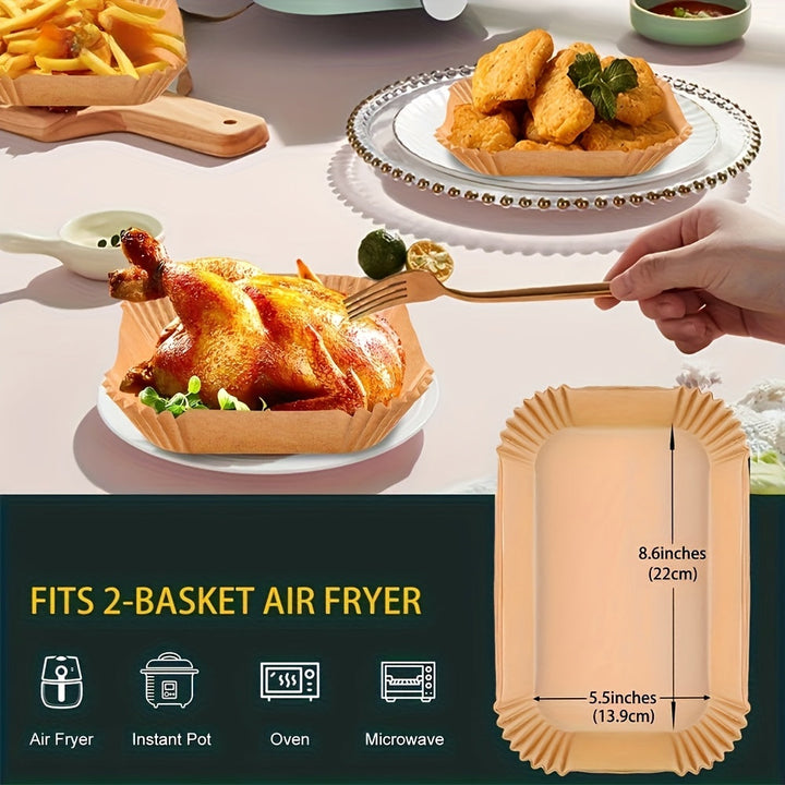 MUQOMU, fundas rectangulares antiadherentes para freidor de aire, compatibles con freidor de aire Ninja Dual Basket, platos de papel beige para freír de manera más saludable, 50 unidades.