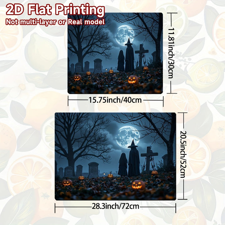 1pc Protector de Estufa para Halloween - Diseño Espeluznante de Bosque con Calabazas, Sombreros de Bruja y Cementerio - Superficie Antideslizante, Decoración Fácil de Limpiar para Encimera, Lavadora, Secadora o Cafetera - Cubierta Festiva, Impresión de A