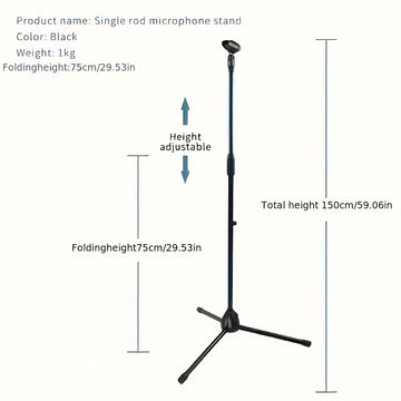 Soporte de piso portátil ajustable para micrófono de trípode - Material ABS duradero, conector XLR, ideal para batería, guitarra, violín - Negro, equipo de escenario | Configuración de escenario moderna | Soporte de altura ajustable