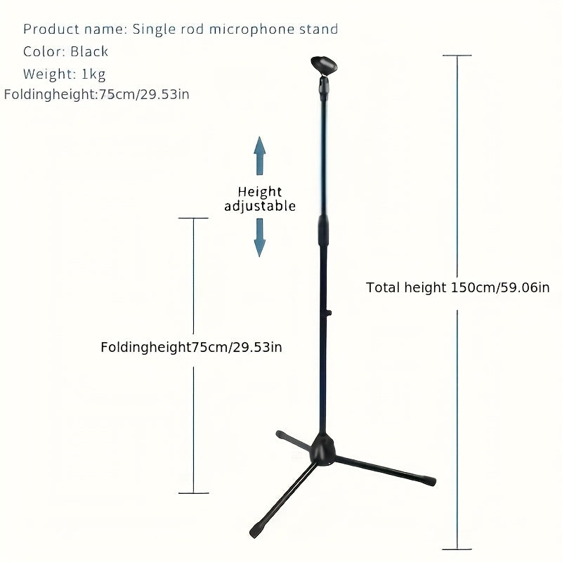 Soporte de piso portátil ajustable para micrófono de trípode - Material ABS duradero, conector XLR, ideal para batería, guitarra, violín - Negro, equipo de escenario | Configuración de escenario moderna | Soporte de altura ajustable