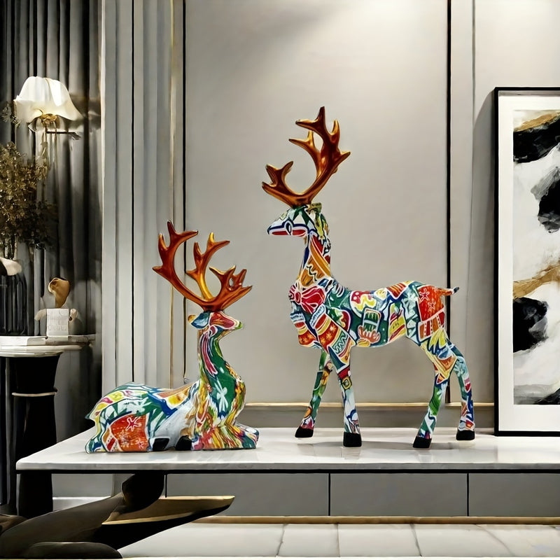 Juego de 2 piezas de venados decorativos, adornos para Navidad, Año Nuevo y bodas, figuras pequeñas para escritorio, hogar, sala y repisas de TV, accesorios creativos, regalo cálido para decorar el living