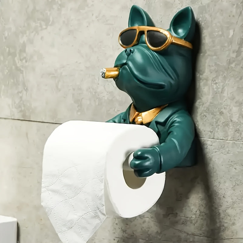 Soporte para papel higiénico de perro adorable, portarrollos creativo para baño, sin necesidad de taladrar, 1 unidad