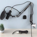 BM-800 Micrófono de condensador con cable, negro, alimentado por USB, conector de 3,5 mm, cuerpo de hierro, para chat de voz y grabación, con accesorios