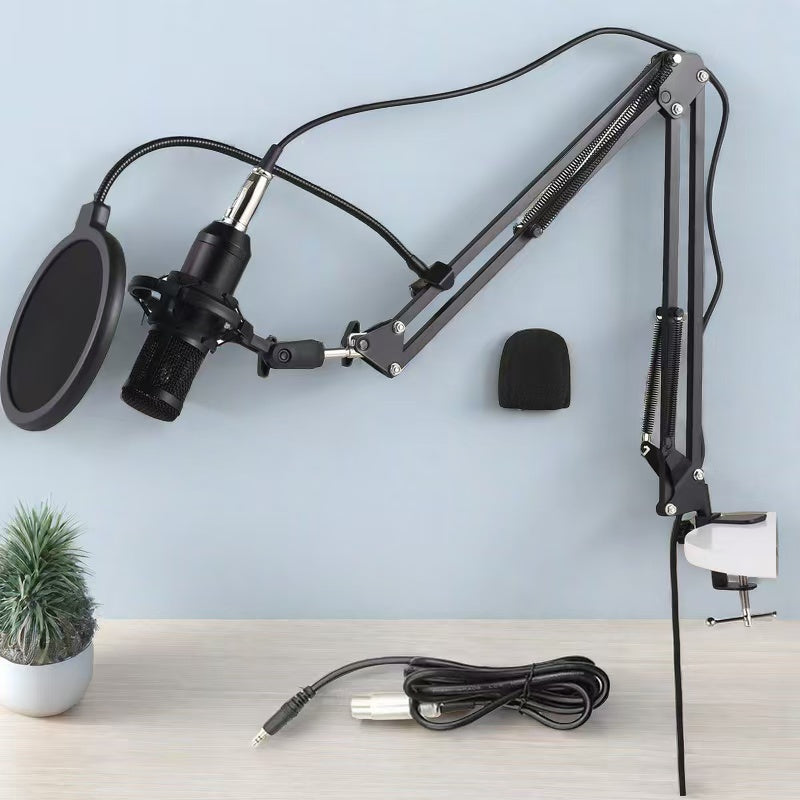 BM-800 Micrófono de condensador con cable, negro, alimentado por USB, conector de 3,5 mm, cuerpo de hierro, para chat de voz y grabación, con accesorios