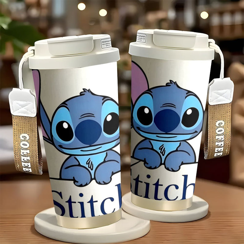 Taza de viaje de acero inoxidable de 18 oz Stitch - Aislada de doble capa, fácil de llevar, perfecta para bebidas calientes y frías, ideal para uso en el coche, soporte para bebidas en el coche | Diseño juguetón | Vaso aislado