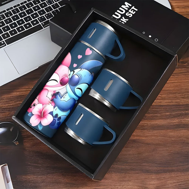 Juego de 1 termo de acero inoxidable Disney Stitch de 17 oz, taza térmica a prueba de fugas con 3 tazas para bebidas frías y calientes, suministros para viajes de negocios y escuela LHB03211