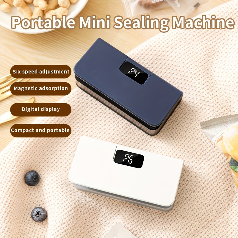 Máquina de sellado portátil compacta con 6 ajustes ajustables, recargable por USB, batería de litio, sellado rápido para bolsas de snacks, a prueba de humedad y olores, ideal para viajes y pícnic, sellador de cocina | Sellador portátil | Dispositivo reca