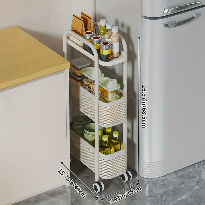 Carrito organizador de cocina de 3 niveles con ruedas, organizador multicapa para despensa, baño y sala, canastas de malla metálica duraderas, color crema/negro, sin necesidad de ensamblaje, organizadores y almacenamiento de cocina