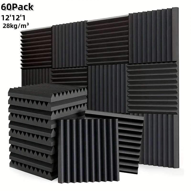 Paneles de Aislamiento Acústico Flame-Retardant Foamagic, Paquete de 60, 30x30 cm, Grado Profesional para Estudios, Salas de Grabación y Salas de Instrumentos, , Paneles de Pared Antiruido, Mejora de Salas de Grabación, Aislamiento para Músicos, Material