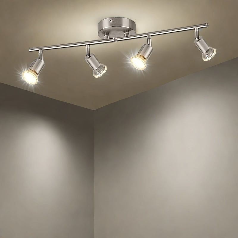 AMANSOUR Moderna Lámpara de Techo LED de 4 Llamas, Spotlight Rotatable 330°, Montaje Semi-Flush, Níquel Mate, Hierro Fundido, Control de Interruptor, Cableado Duro 110-240V, para Cocina, Sala de Estar, Dormitorio - Sin Bombillas Incluidas