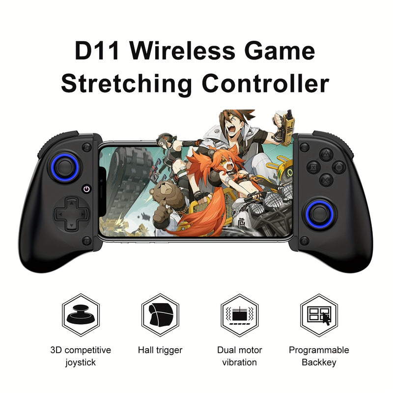 Controlador de juego móvil MAGIC BLOCK con joystick de efecto de campo, juego de palanca inalámbrica multiplataforma para inalámbrico 5.2, diseño ergonómico, prevención de tendinitis Turbo/Macro, palanca de juego telescópica de vibración dual (negro/blan
