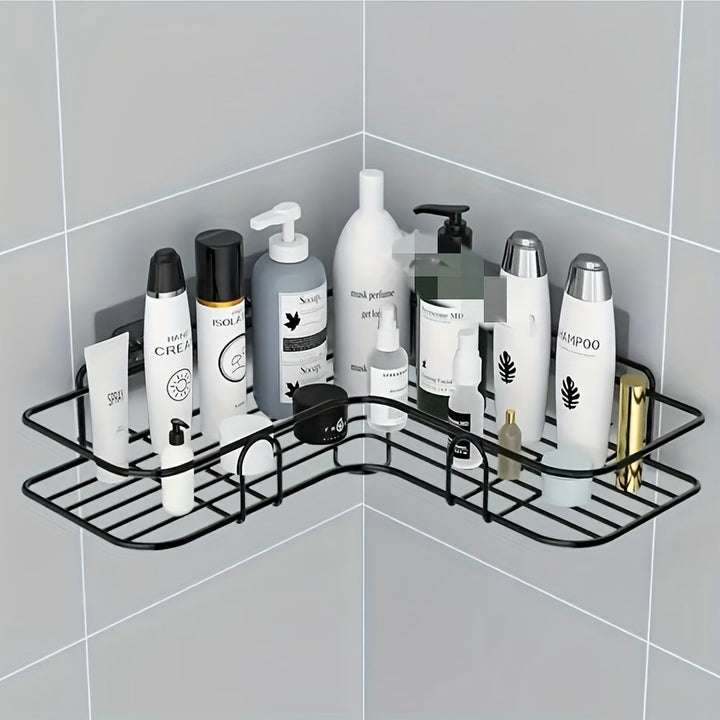 1pc Estante de Esquina Metálico Blanco Ahorrador de Espacio - Sin Taladro, Organizador de Pared para Baño y Cocina para Champú, Productos de Cuidado de la Piel y Más, Ideal para Uso Doméstico y Hotelero, Organizadores y Almacenamiento de Baño