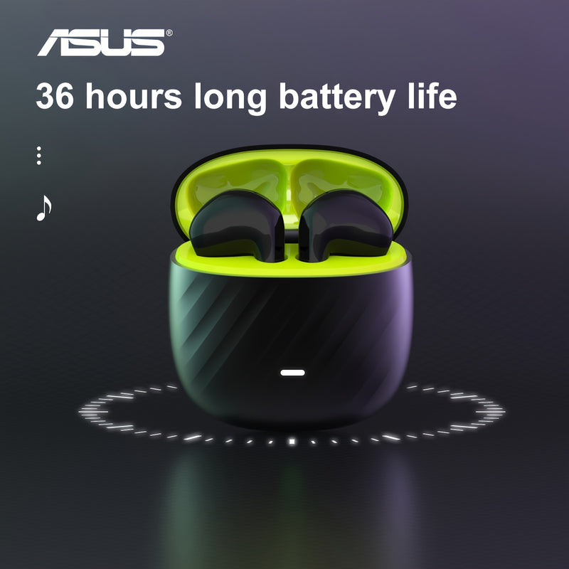 Auriculares inalámbricos Asus con micrófono, larga duración de batería y estuche de carga, ideales para juegos y música, de inserción