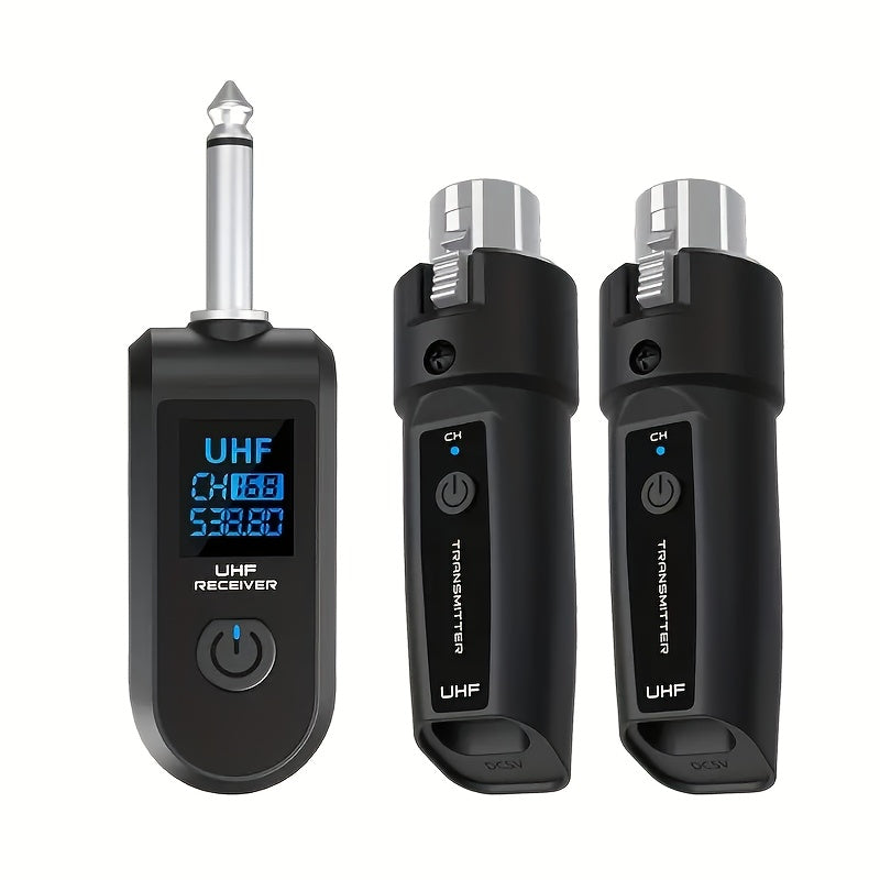 Sistema de micrófono inalámbrico con transmisor y receptor XLR, conector de 6.35 mm, transmisión de larga distancia de 2.4G, carga USB, ideal para micrófonos de instrumentos