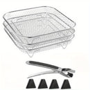 Juego de 8 piezas de accesorios para freidor de aire de acero inoxidable: soporte pila, pinzas y almohadillas de altura - Adecuado para cocinar saludable y deshidratar en freidor de aire de dos cestas, soporte de tres capas para freidor de aire, lavavaji
