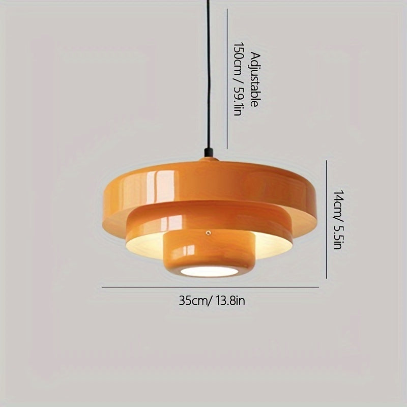 Lámpara colgante semirecargable] Estilo cremoso elegante, lámpara de techo de varios niveles, acabado naranja brillante, luz colgante de metal con centro iluminado para sala, cocina, dormitorio, estudio - Art Deco moderno, ahorro de energía con control d
