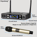 Micrófono inalámbrico profesional DEPUSHENG de dos canales portátil con pantalla digital, conector de 6,35 mm, indicador de batería y control de volumen - para reuniones, escenarios, actuaciones, KTV familiar, micrófono para computadora, equipo de audio