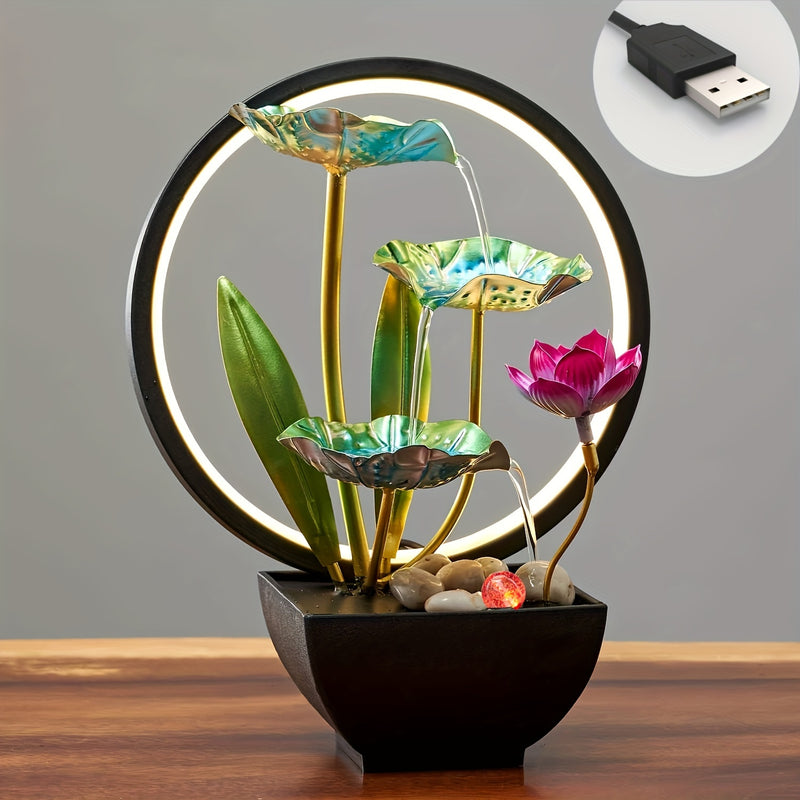 Fuente de escritorio decorativa con alimentación USB metálica, fuente de agua de inspiración zen con sonido relajante, fuente de interior para decoración del hogar.