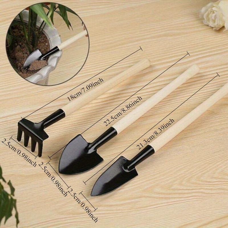 Un conjunto de tres piezas de jardinería de suculentas, herramientas de macetas para el hogar, pala para plantar flores, rastrillo y herramienta para suelto de suelo, conjunto de tres piezas.