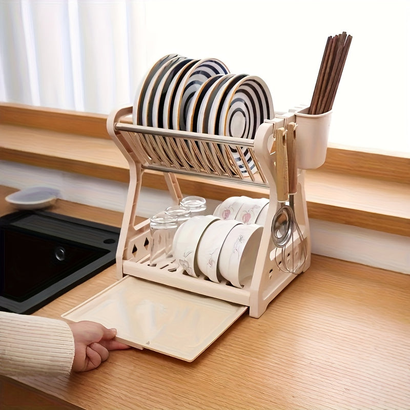Estante de platos de cocina con soporte para utensilios, soporte para tablas de cortar y almacenamiento de tazas, adecuado para platos, tazones y herramientas de cocina, organización y exhibición de cocina para cuatro estaciones.