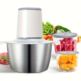 Molino eléctrico de carne de 2 litros y procesador de alimentos - Licuadora de acero inoxidable de 67,63 onzas para carnes, frutas, verduras y nueces - Recargable por USB, capacidad de 8 tazas, 1500 RPM, ideal para cocinas domésticas o comerciales, picad
