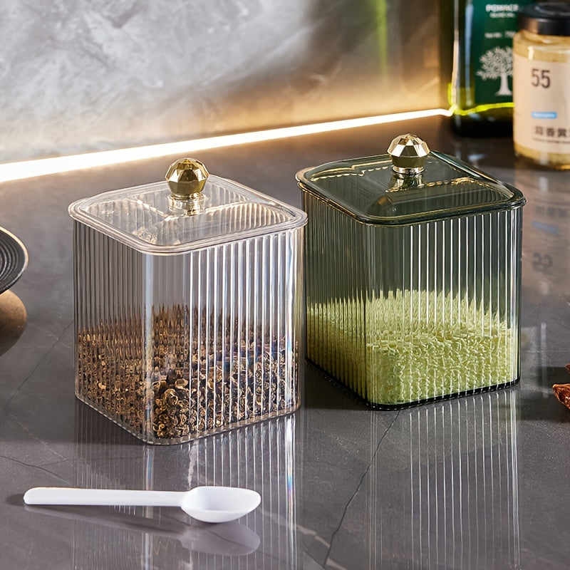 Tarro de Almacenamiento Versátil para Cocina con Cuchara y Tapa - Hermético, Antioxidante para Granos de Café, Azúcar, Té, Sal, Dulces, Especias - Perfecto para Uso Doméstico y en Restaurantes