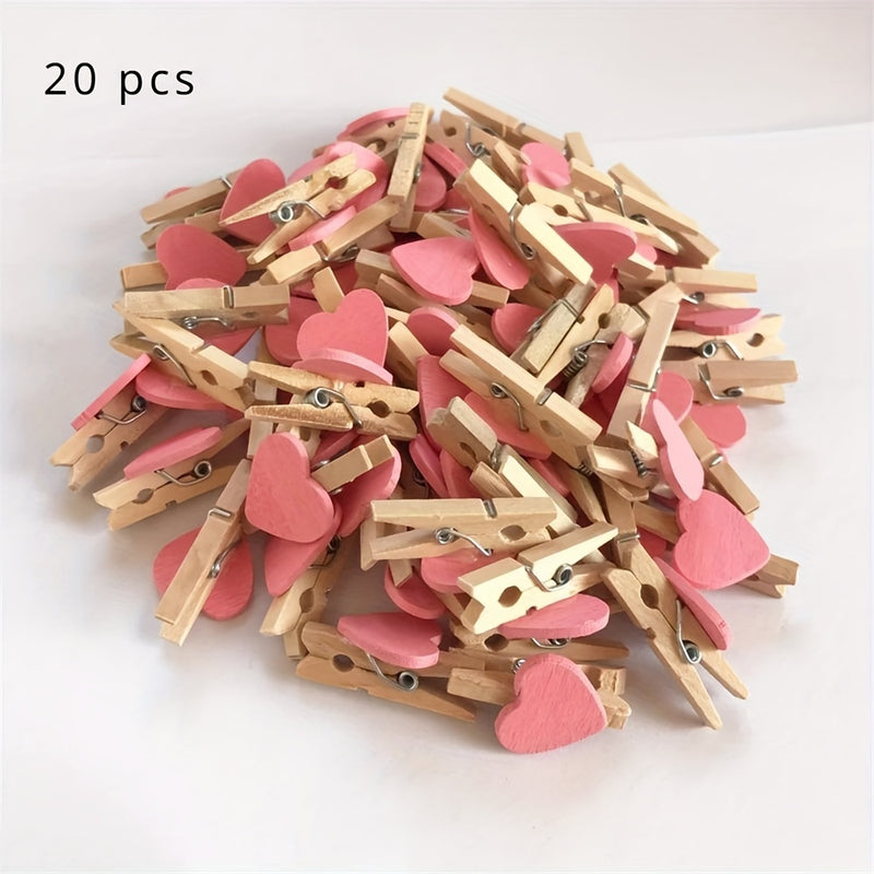 20 piezas de pinzas de madera con corazones, minipinzas para ropa, broches naturales para manualidades de boda DIY, adornos lindos para fiestas, colgar fotos y ropa