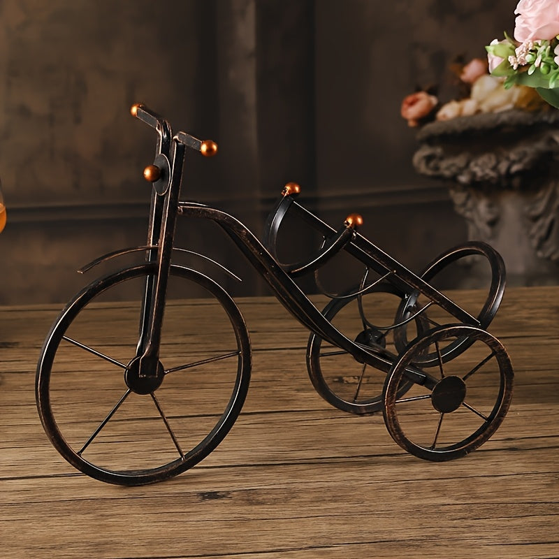 1 pieza de soporte de vino de hierro vintage - Diseño creativo de bicicleta y cañón, acabado pulido, estructura metálica sólida para almacenamiento de vino seguro, elegante exhibición de mesa para hogar o restaurante, decoración de vino