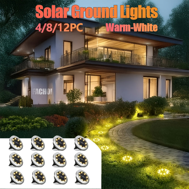 12 piezas de Luces Solares Inteligentes para Suelo, Luces Solares Exteriores para Pasos, 8/4 piezas de Luces para Caminos, Detección Inteligente de Luz, ideales para crear ambiente en escaleras, jardines, fiestas, bodas y regalos de cumpleaños, Luz Cálid