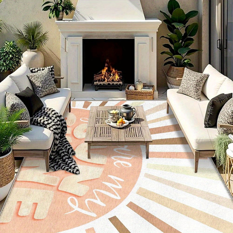 Estera de exterior geométrica de terciopelo ultra suave de Star Deer - Antideslizante, lavable en máquina, ligera, alfombrilla de poliéster para patio, camping y decoración del hogar, diseño de crema y beige, duradera y elegante, alfombrilla de patio dec