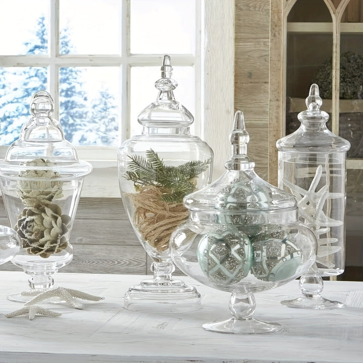 Juego de 3 Tarros de Vidrio Transparente con Tapas – Estilo Vintage Victoriano | Decoración Cottagecore para Baño, Cocina y Estantes | Contenedores Hygge Ideales para TikTok y Pinterest