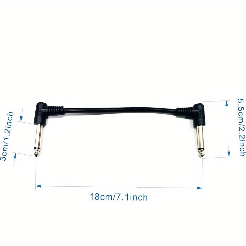 6 cables para efectos de guitarra, negros, conector curvo de 6.35 mm, para guitarra eléctrica o bajo, cable blindado para reducción de ruido, 18 cm