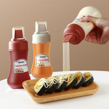 1pc Botella Ovalada de Plástico para Salsas, Solo Lavado a Mano, Libre de PVC, Dispensador de Condimentos de Cocina de Grado Alimenticio para Aderezo de Ensalada, Ketchup de Tomate, Miel, Mermelada - Uso Doméstico