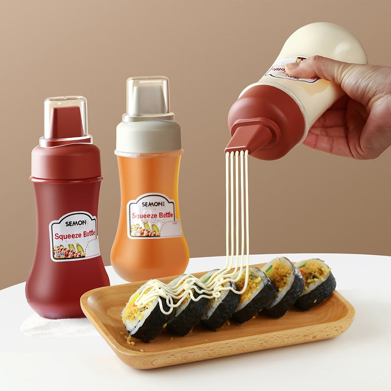 1pc Botella Ovalada de Plástico para Salsas, Solo Lavado a Mano, Libre de PVC, Dispensador de Condimentos de Cocina de Grado Alimenticio para Aderezo de Ensalada, Ketchup de Tomate, Miel, Mermelada - Uso Doméstico