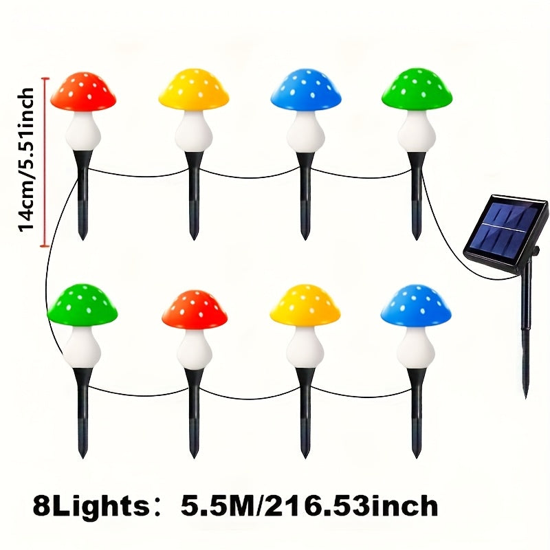 8 luces de sendero de jardín al aire libre con LED, luces solares de césped de hongo, iluminación de paisaje al aire libre, 8 modos de iluminación, lindas luces nocturnas decorativas para fiestas en el patio.