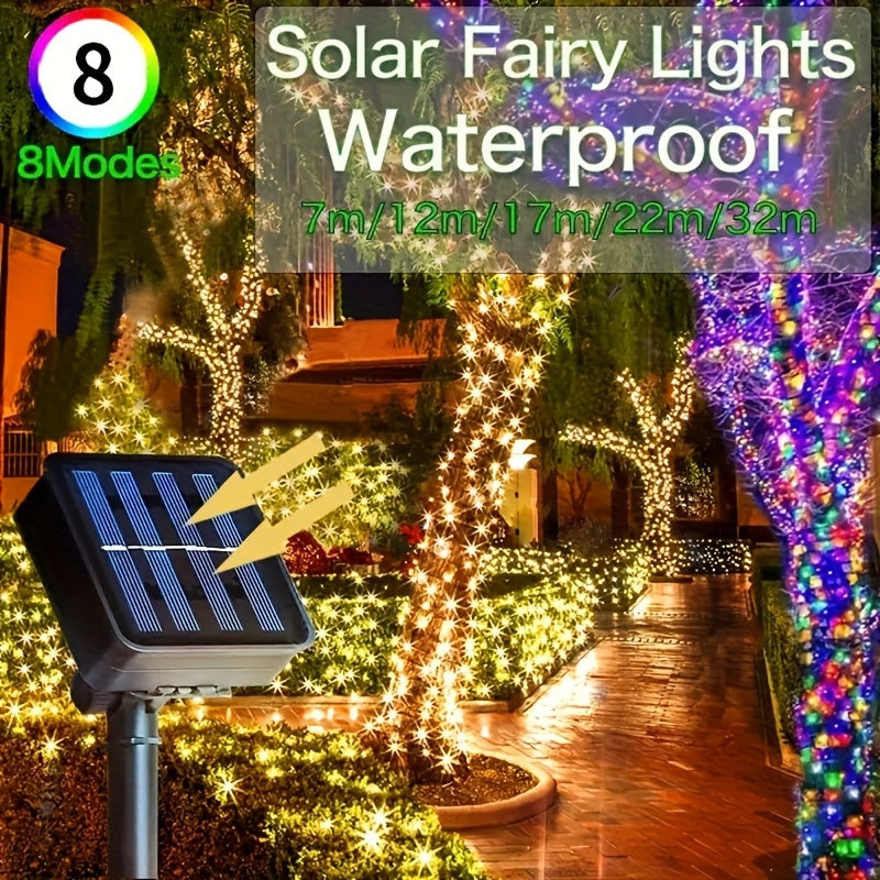 Luz de cuerda de LED solar XinXiaoWu para exteriores, cable de cobre, 8 modos de iluminación, montaje semi empotrado, material de plástico, eficiente en energía, batería de níquel, 600mAh, con control de botón de pulsar, para decoración de patio, camino