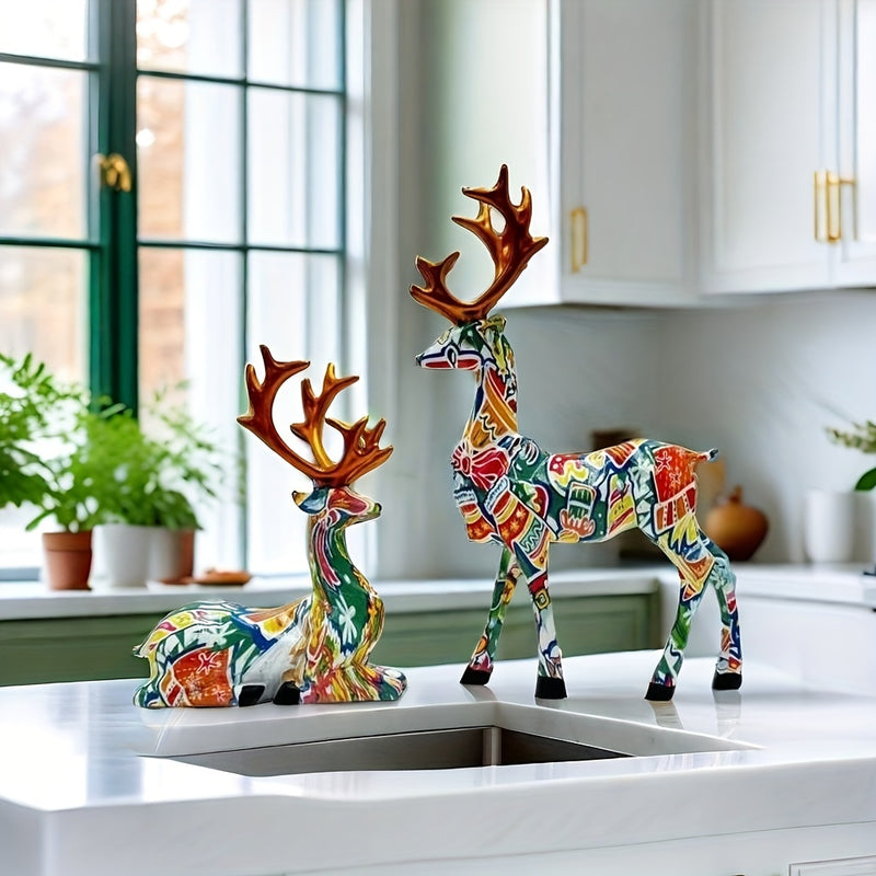 Juego de 2 piezas de venados decorativos, adornos para Navidad, Año Nuevo y bodas, figuras pequeñas para escritorio, hogar, sala y repisas de TV, accesorios creativos, regalo cálido para decorar el living