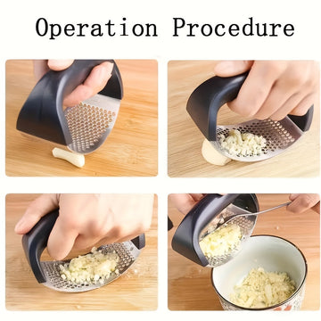 Prenta de Ajo Manuales de Acero Inoxidable con Mango Ergonómico - Herramienta de Cocina Multifuncional para Triturar Ajos, Sin Necesidad de Electricidad, Duradera y Fácil de Limpiar, Trituradora de Ajos