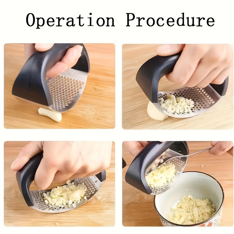 Prenta de Ajo Manuales de Acero Inoxidable con Mango Ergonómico - Herramienta de Cocina Multifuncional para Triturar Ajos, Sin Necesidad de Electricidad, Duradera y Fácil de Limpiar, Trituradora de Ajos