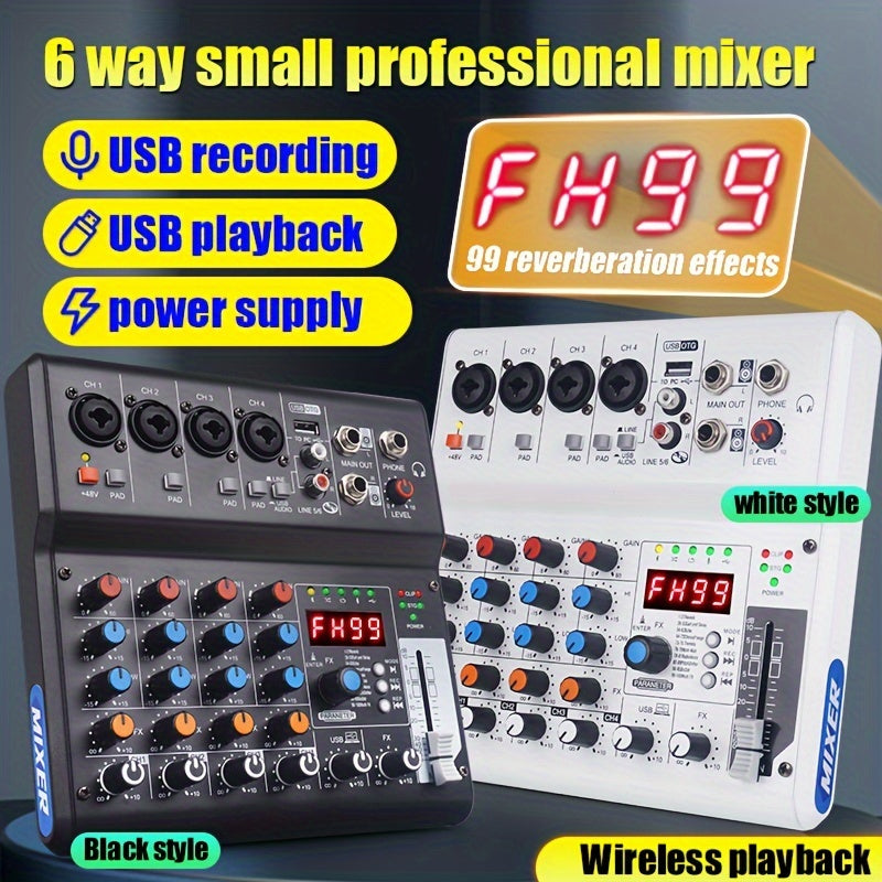 Consola de Mezcla Portátil NXG GX-06, Consola de Mezcla de 6 Canales con Tarjeta de Sonido USB, Controlador de Grabación de Sonido, Interfaz, para Grabación de Juegos en PC y Transmisión de Medios