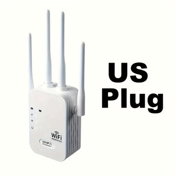 Momotor Extensor WiFi, Amplificador de Señal WiFi 2.4GHz (8500 pies cuadrados), Cobertura Fuerte y Penetración Profunda, Compatible con 35 Dispositivos, 4 Modos, Configuración Rápida, 4 Antenas 360°, Puerto Ethernet Incluido, Ideal para Hogar, Oficina, C