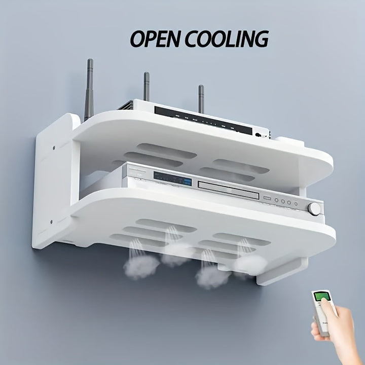 Estante de pared para ahorrar espacio, 1 unidad, material PP, organizador para router y decodificador de TV sin necesidad de taladrar, solución de almacenamiento sin carga, estantes de esquina