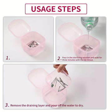 Una caja de esterilización para brocas de perforación de uñas con capa de filtro, bandeja de esterilización de inmersión para herramientas de manicura y contenedor de limpieza diseñado para salones de belleza profesionales.
