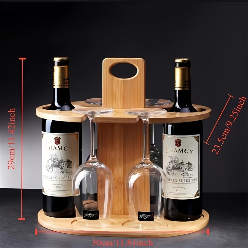 Elegante estante de bambú con gafas colgantes - Acabado pulido, diseño ahorrador de espacio para bar en casa, exhibición de bodega y decoración moderna de cocina, Decoración