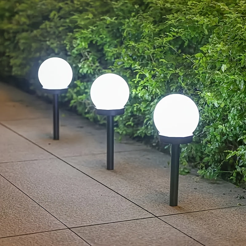 Focos solares blancos esféricos - 3/6 piezas, iluminación redonda para jardín y caminería, bajo voltaje, acabado barnizado, material plástico, ideal para decoración de patio y jardín, iluminación exterior | Diseño esférico elegante | Iluminación energéti