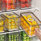 Juego de 3 piezas: 1 tapa + 1 caja + 1 contenedor de refrigerador de gran capacidad con función de temporizador, registra el tiempo de inserción para evitar caducidad y desperdicio, ideal para almacenar verduras, frutas y bebidas en la cocina