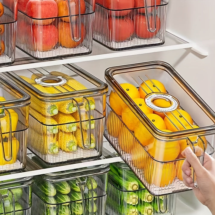 Juego de 3 piezas: 1 tapa + 1 caja + 1 contenedor de refrigerador de gran capacidad con función de temporizador, registra el tiempo de inserción para evitar caducidad y desperdicio, ideal para almacenar verduras, frutas y bebidas en la cocina