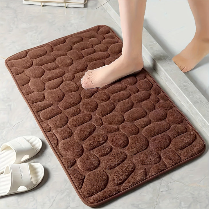 1pc Alfombra De Baño De Espuma Viscoelástica Suave Y Cómoda Con Relieve De Adoquines - Absorbente De Agua Rápido Y Lavable - Antideslizante - Perfecto Para La Habitación De La Ducha Y Accesorios De Baño, Decoración De Otoño, Decoraciones De Baño